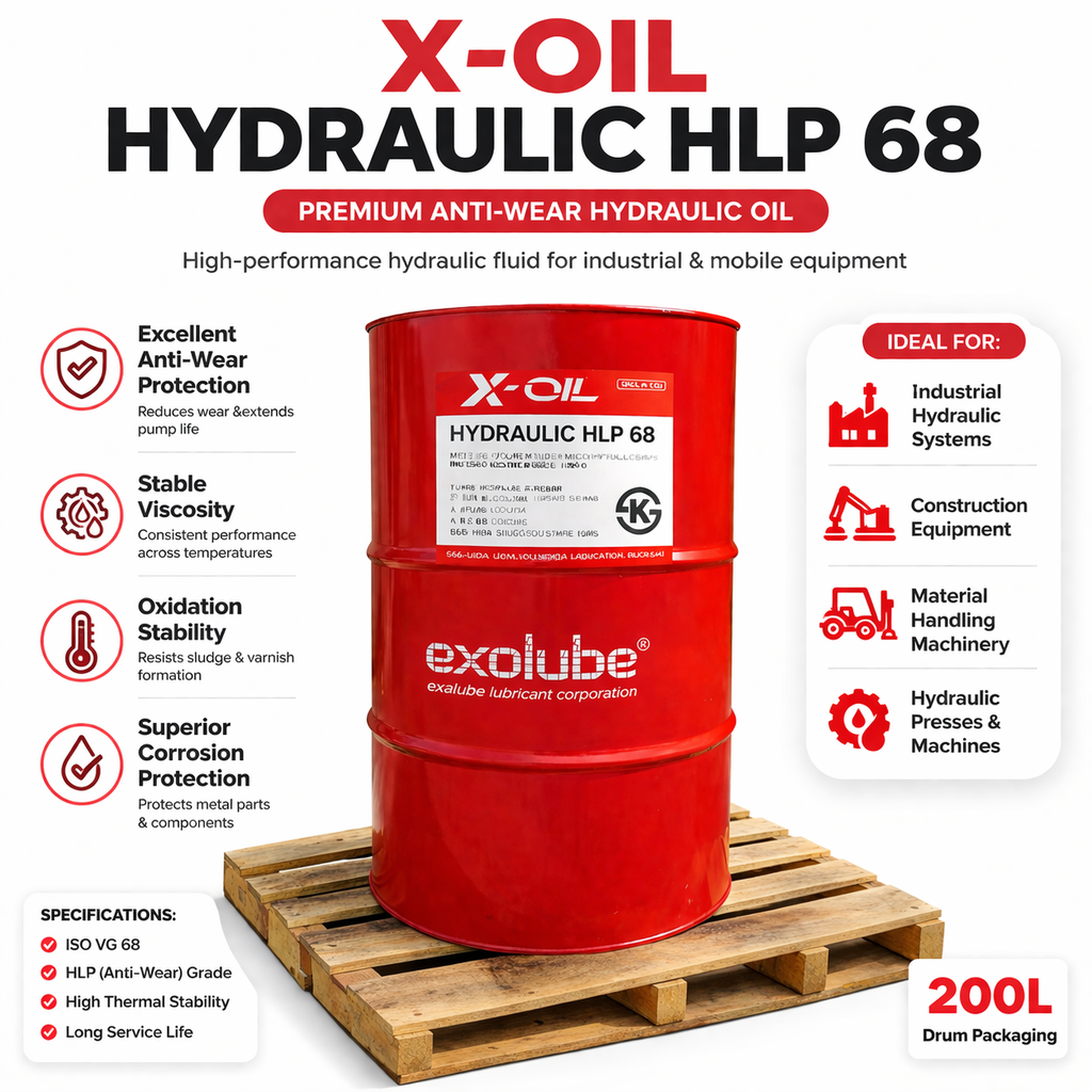 X-OIL Hydraulic HLP 68 – Premium Anti-Wear Hydraulic Oil (200L Drum)